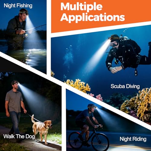 Luz de buceo recargable IPX8 con linterna frontal de buceo y 4 modos de luz USB 3