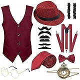 Material: Die Retro-Weste der 1920er Jahre ist aus 100% Polyestergewebe, weich und strapazierfähig, knitterfrei und bügelfrei, was für eine bessere Passform und Komfort sorgt. Und Legierungsuhr, Filzbart und mehr hochwertige Accessoires sehen interessant und lebendig aus