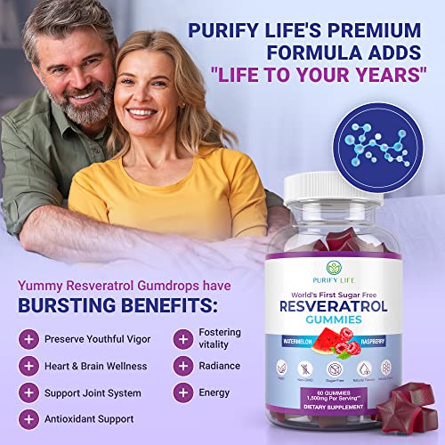 image for Purify Life Sugar-Free Resveratrol Gummies - Potent 1500mg Resveratrol