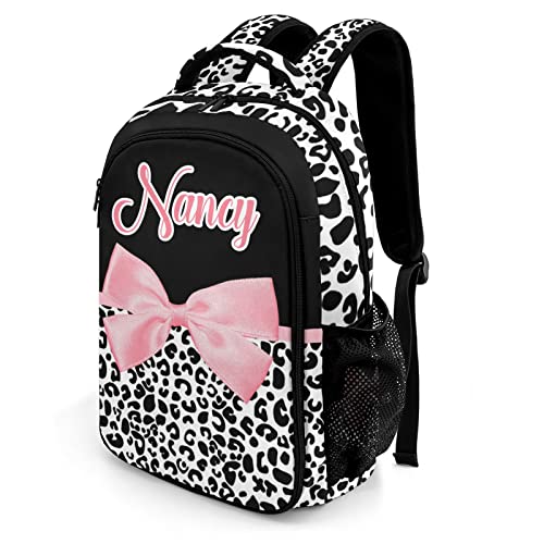 Leopard Print Pink Black Bow Backpack Multifunctional Waterproof Laptop Bag for Travel Gift2