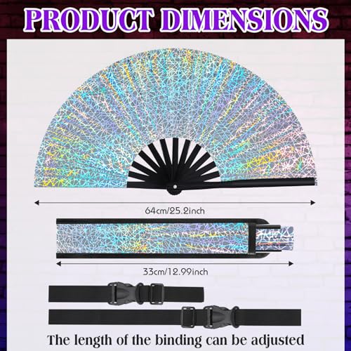 Image of FairySandy Large Rave Fan UV Glow Clack Summer Hand Fan with Thigh Holster for Women Carnival Party Supplies for Carnival Edm Music Festival Club Accessories(Silvery Ripple,Siver)