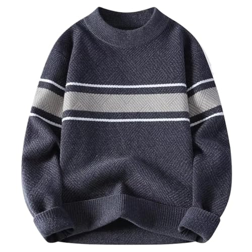 Winter Korean Style Men Thick Striped Wool Blend Sweater Pullover Casual Warm M-3XLL