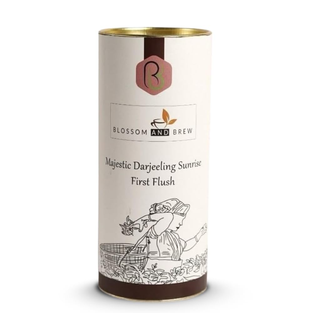Blossom & Brew Majestic Darjeeling Sunrise First Flush Black Tea (3.52oz) – Whole Leaf from Teesta Valley – Rich Flavored & Aromatic Breakfast Brew –
