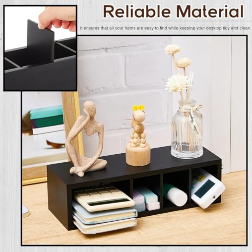 Image of Jetec Wooden Pencil Pen Holder for Desk 5 Compartments Cosmetic Makeup Brush Stationery Office Desktop Organizers for Countertop Adjustable Silverware Caddy for Party, Art Supplies,Home decor(Black)