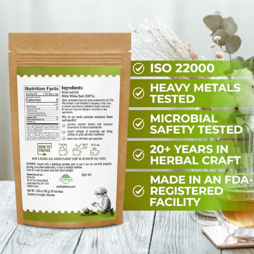 Image of 30 Bags White Willow Bark Herbal Tea (Salix Alba) - 30 Count 1.5g Bags Dried White Willow Bark Herb Tea