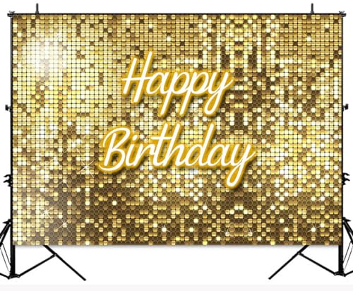Fondo Dorado Feliz Cumpleaños 7x5ft para Fotografía miniatura 3