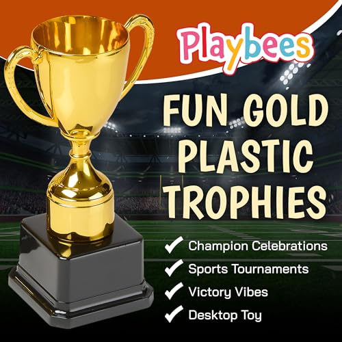 image for Playbees Fun Gold Plastic Trophies - 6 Pack - 7 Inch - Award Trophy Cu