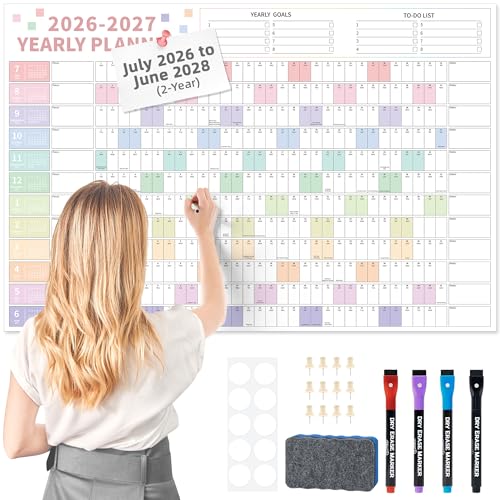 Ospelelf 2026 Wall Calendar Large 32'' x 48'' Dry Erase Laminated Calendar for Wall, 24 Month Big Family Calendar, Use July 2026 - June 2028 (Multicolor)