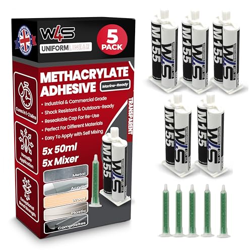 Wired4Signs Methyl Methacrylate Adhesive | Metal Glue Heavy Duty, 100% Clear Cure, Use as Metal Repair Adhesive Glue, Glue for Metal to Metal, Boat Metal Repair Glue, MMA Adhesive-M155 (5X 50ml)