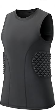 Rib and Back Protector Sleeveless Compression Shirt, Padded Sports Training Base Layer