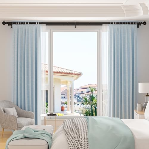 TRAROD Gardinenstange 2 Läufig 91-331cm, 25 mm Schwarze Ausziehbare Gardinenstange, Metall Vorhangstange Doppelläufig geeignet für Wohnzimmer, Küche und Schlafzimmer