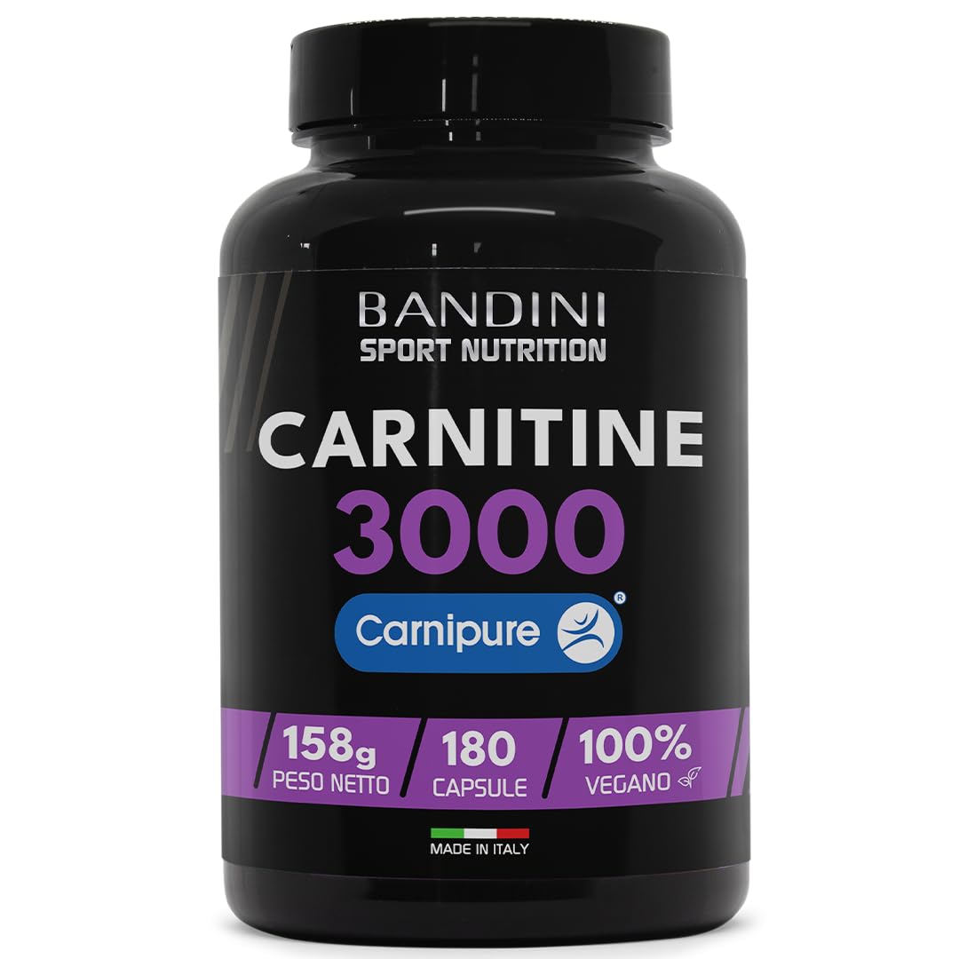 Bandini® L CARNITINA 3000, 180 capsule vegane con Carnipure® ad Alto Dosaggio, Integratore Sportivo con Tartrato di L-Carnitina, Pure Carnitine ad Alto Assorbimento e Biodisponibilità, Senza Additivi