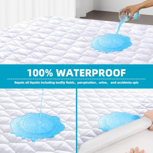 Protector de colchón impermeable 180x200 cm con bolsillo profundo ajustable para cama Super King 4