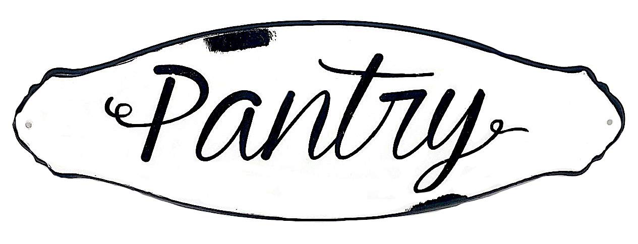Pantry Wall Door Sign Kitchen Storage Designation Metal Rustic White Black Farmhouse Rustic Vintage Plaque 12" x 4"