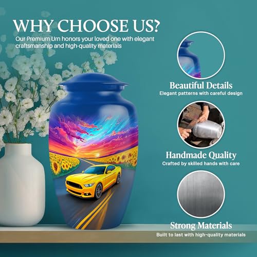Image of Car Urn - Decorative Urn for Ashes - Combo 1 - Large with 3 Inch Pack of 1 - Cremation Keepsakes for Human - Urns for Ashes Adult Male & Female - Small Keepsake Urns