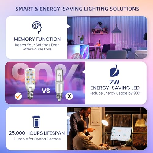 E14 Colour Changing LED Light Bulb, RGB Dimmable Smart Bulb with Remote, Warm & Cool White, Memory Function, for Mood Lighting & Decor, 2-Pack - Image 6