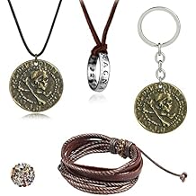 29 pcs Uncharted 4 Drake jewelry Engraved Skull Bronze COIN Pendant Necklace keychain Sticker Set Ring Pendant Necklace Brown Leather Mens Bracelet