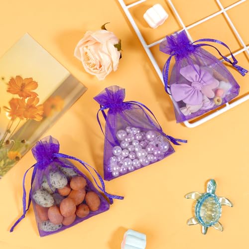 Image of BOEIAC Organza Bags, Sheer Organza Bag, 50Pcs,Small Organza Bags with Drawstring 3 x 4 inch, Jewelry Gift Bags, Mesh Party Wedding Favor Bags Mini Candy Bags for Christmas Party, Dark Purple