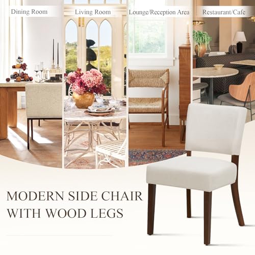 MALOL Upholstered Dining Chairs Set of 2, Fabric Kitchen Chairs with Padded Seat & Back, Solid Wood Legs, Modern Simple Dining Room Chairs for Kitchen, Dining Room, Living Room, Beige by MALOL - Used condition - Image 2