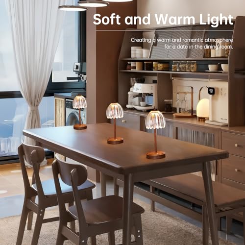Image of Shenmoyl Tulip Table Lamp with 5200mAh Battery & Touch Control, Small Cordless Table Lamp with 3 Colors, Rechargeable Battery Operated Table Lamps for Bedroom, Desk, Bedside (Transparent-Walnut Color)