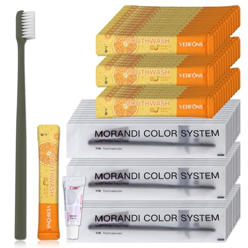 Einweg-Zahnbürste-Zahnpasta, Zahnbürste Und Zahnpasta Für Die Reise, Zahnbürste-Zahnpasta-Set, Mit Mini-Mundspülung, Einzeln Verpackt, Geeignet Für Hotel, Zuhause, Camping, Reisen (50er-Pack)