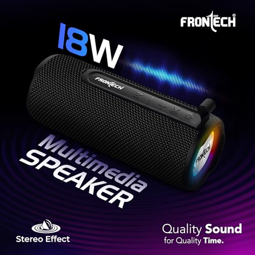 Image of Frontech Multimedia Bluetooth Speaker | 18W Stereo Sound | Dual 52mm Drivers | RGB Lights | TWS Support | FM, USB, TF & AUX | IPX3 Water & Dust Resistant | Type-C | 1800mAh | 1 Year Warranty (SW-0249)