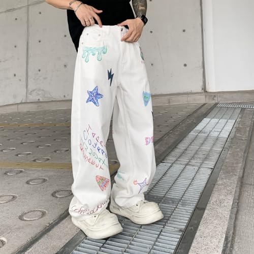 Baggy Jeans Men Graphic Lightning Bolt Y2k Jeans Men Streetwear Graffiti Parachute Wide Leg Denim Pants Hip Pop2