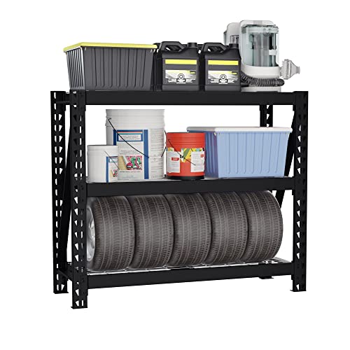 Image of WORKPRO 3-Tier Garage Shelving Unit, Heavy Duty 5400 LBS Load Capacity, Metal Storage Rack, 50 inchW x 18 inchD x 47 inchH Height Adjustable, Industrial Shelving for Garage, Warehouse, Shop