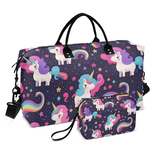 Cute Galaxy Stars Unicorn Travel Duffle Bag,Large Weekender Travel Bag for Women Men Waterproof Luggage Bag with Trolley Sleeve,Airplane Travel Essentials for Flying - Main Image