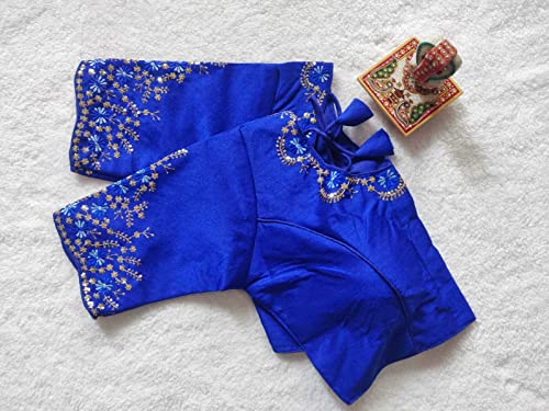 Image of Pujia Mills Women's Silk Embroidery Sequence Work Half Sleeve Readymade Blouse