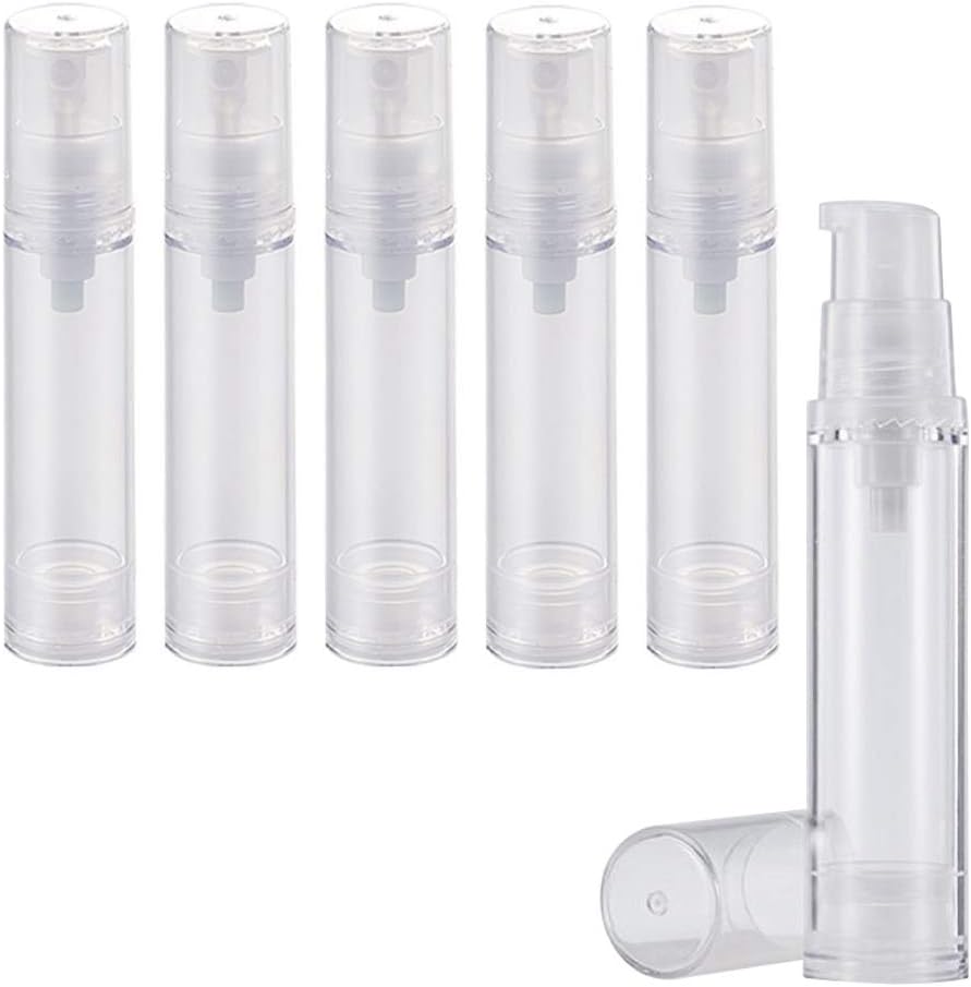 UPSTORE 6Pcs 0.34oz Clear Plastic Airless Pump Bottle Refillable Empty Travel Size Dispenser Makeup Storage Vial Toiletries Container for Liquid Emulsion Essence Serum Foundation 2026
