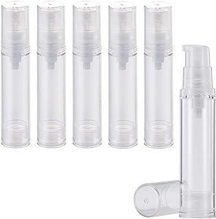 UPSTORE 6Pcs 0.34oz(10ml) Clear Plastic Airless Pump Bottle Refillable Empty Travel Size Dispenser Makeup Storage Vial Toiletries Container for Liquid Emulsion Essence Serum Foundation