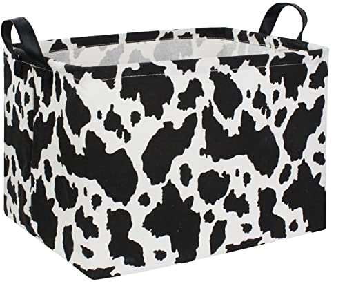 DDBASKET Rectangle Cow Basket Cow Print Storage Bins Cute Canvas Organizer Bin for Bedroom Decor Books Clothes Shelves Gift Basket(Cow print)