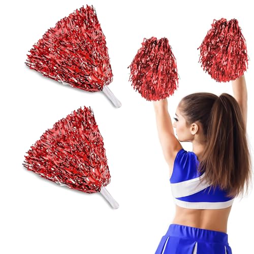2 Pompon da Cheerleading Pom Pon, Cheerleading Pom, Fiore a Mano Cheerleader, Pompon per Cheerleader Ragazze, Pompon Rosso Cheerleader, per Eventi Sportivi, Giochi di Palla, Feste di Carnevale(Rosso)