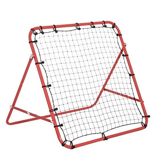 HOMCOM Fußball Rebounder Kickback Tor Rückprallwand Netz, Metallrohr+PE Gewebe, 96 x 80 x 96 cm, Rot
