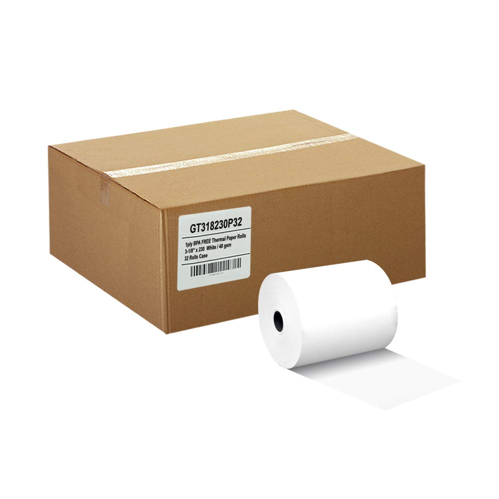 GORILLA SUPPLYThermal Paper Receipt Roll Clover Station Solo Duo TM-T88 T20 T90 Bixolon SRP-350 370, POS/Cash Register Paper, BPA Free, 3.125 x 230 ft, 32 Rolls