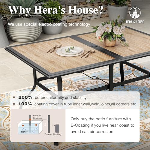 Image of HERA'S HOUSE Outdoor Dining Table for 6, Metal Table w /Umbrella Hole