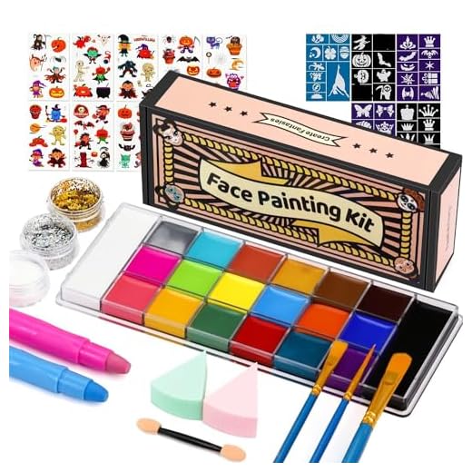 Fantastory Face Paint Kit 158pcs, 20 Colors, Halloween Ultimate Face Painting Kit with Glitters, Stencils, Hair Chalks, Tatto Stickers, Foam Applicator, Brushes, Sponges, Guide, Professional Halloween Body Facepaints Water Based Artist Makeup Painting Kit For Kids and Adult