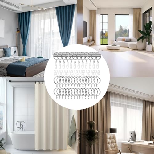 50 Stück Gardinenringe Metall 30mm – gardinenringes mit Haken, Vorhang Haken für Gardinenstangen,Geräuschelose Vorhänge mit Haken Gardinen mit Haken,Gardinenringe zum Öffnen für Heimdekoration(Silber)