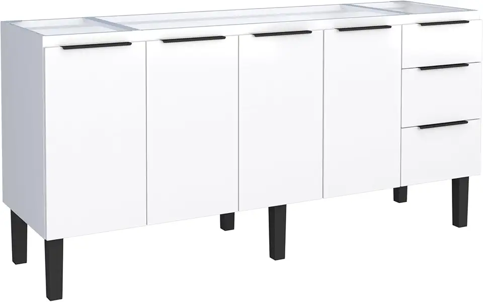 Gabinete Armário Cozinha Jupter 2.00 Mt 100% Aço P/Pia -Balção 200 cm -4 Portas - 3 Gavetas - Branco