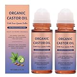 Bio-Rizinusöl mit Rosenquarz-Roller, Bio-Rizinusöl-Roll-on, pflegt die Haut sanft, für Bauch, Gesicht und Körper, für alle Hauttypen geeignet (2pcs)