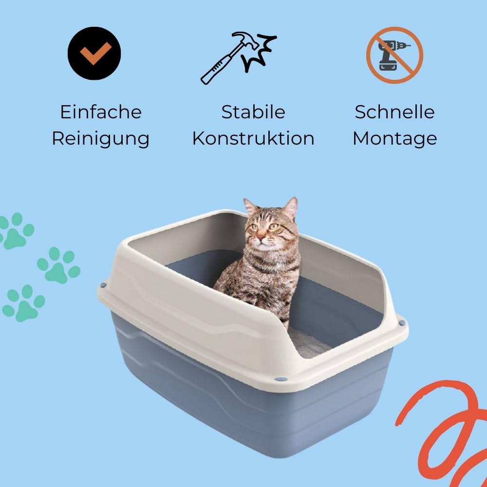 2er Set Katzenklo Hoher Rand Extra hohe Katzentoilette offen Katzenklo mit hohem Rand groß ohne Deckel Doppelpack Katzentoiletten