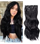 Dylanm Clip in Hair Extensions, 4PCS Black Hairpieces 20 Inch Thick Synthetic Long Wavy Fiber Dou...