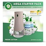 Air Wick Aerosol-Free Automatic Air Freshener Spray Bundle Kit, Fresh Cotton, 1 Gadget & 2 Refills (228ml), 24x7 Active Fresh Odour Neutraliser, Lasts Up to 140 Days, Air freshener For Home