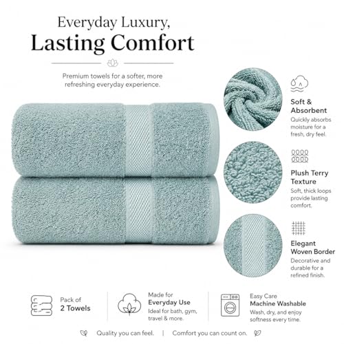 Image of Sulfar 100% Combed Cotton, Quick Drying Highly Absorbent Thick Bathroom Towels, Luxury Bath Towel Set (Pack of 2, 70 X 140 cm) - 600 GSM (Nile Blue)
