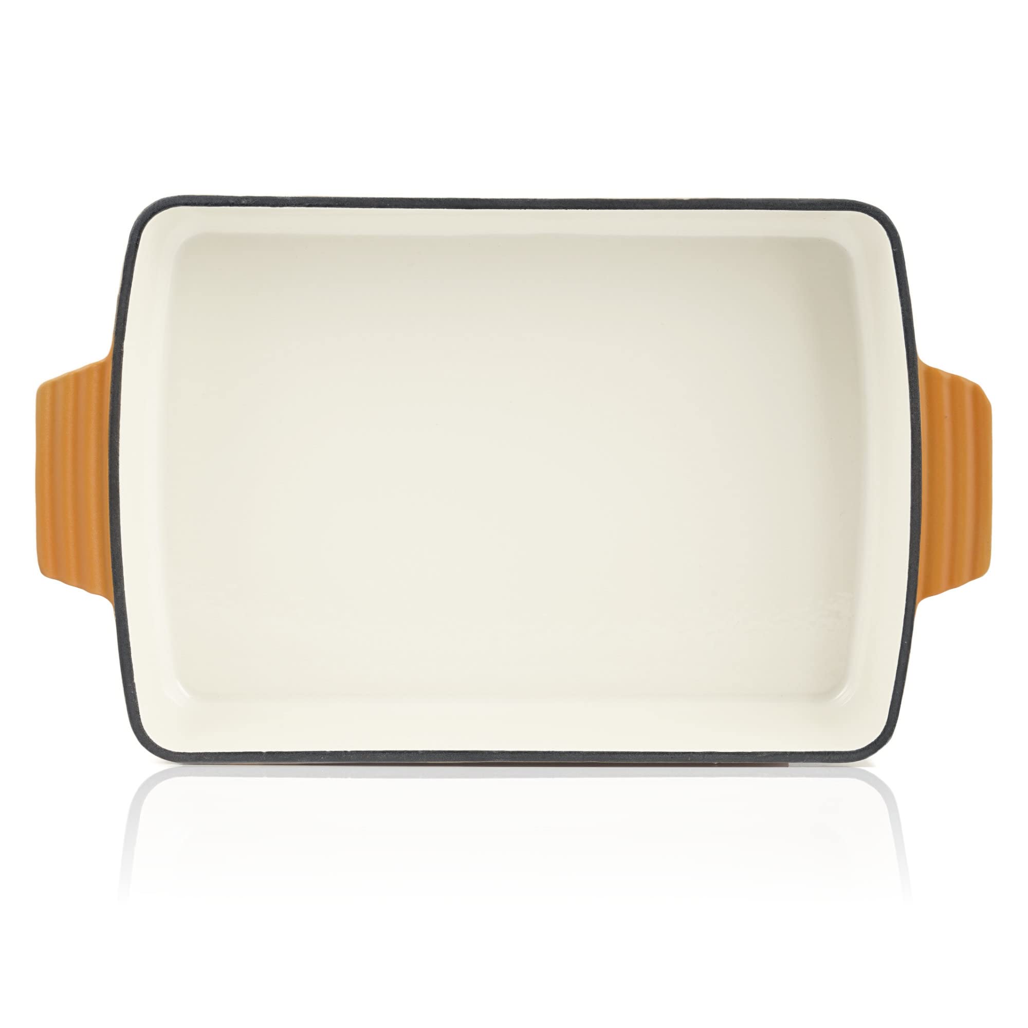 Mahlzeit Cazuela Rectangular de Hierro Fundido Esmaltado Sunny Orange | 3,8 Litros | Recipiente para Lasaña, Platos para Horno, Fuente para Horno | Molde para Gratinar | Fuente de Cocinar