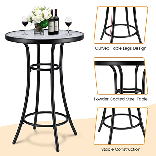 Kingdely Outdoor Bar Height Bistro Table, Round Tempered Glass Patio Table, Steel Frame Patio Furniture For Backyard, Lawn, Balcony, Pool, Black #TOP5