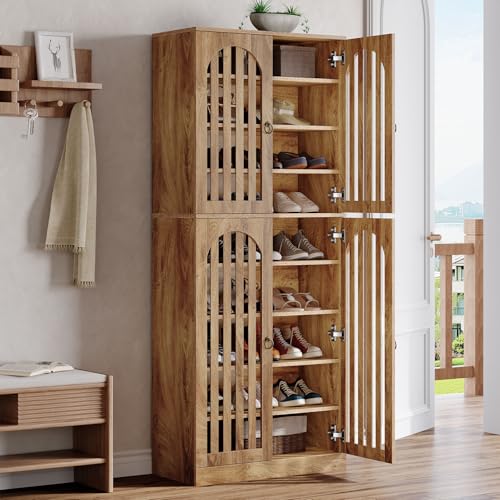 Tribesigns 70.86" Tall Shoe Storage Cabinet with Doors and Shelves, 9-Tier 27-36 Pairs Farmhouse Shoe Organizer Rack for Entryway Hallway Living Room, Closet, Brown - Image 4