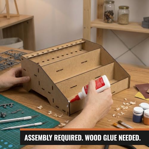 Image of PROSCALE Universal Paint Organizer Rack for Miniatures Modeling Paint Holder for all kind of Bottles + Brush /Tool Slots Compatible with Citadel, Vallejo, Army Painter, Tamiya, others (Module B)
