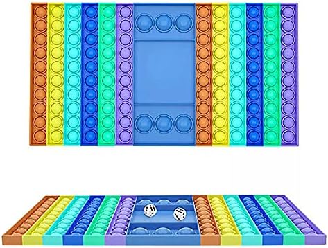 BD&M Chess Board Pop Push It Game Fidget Big Size Large Toy Rainbow Play Bubble Popper with Dice Sensory Toys Gift for Kids Adults